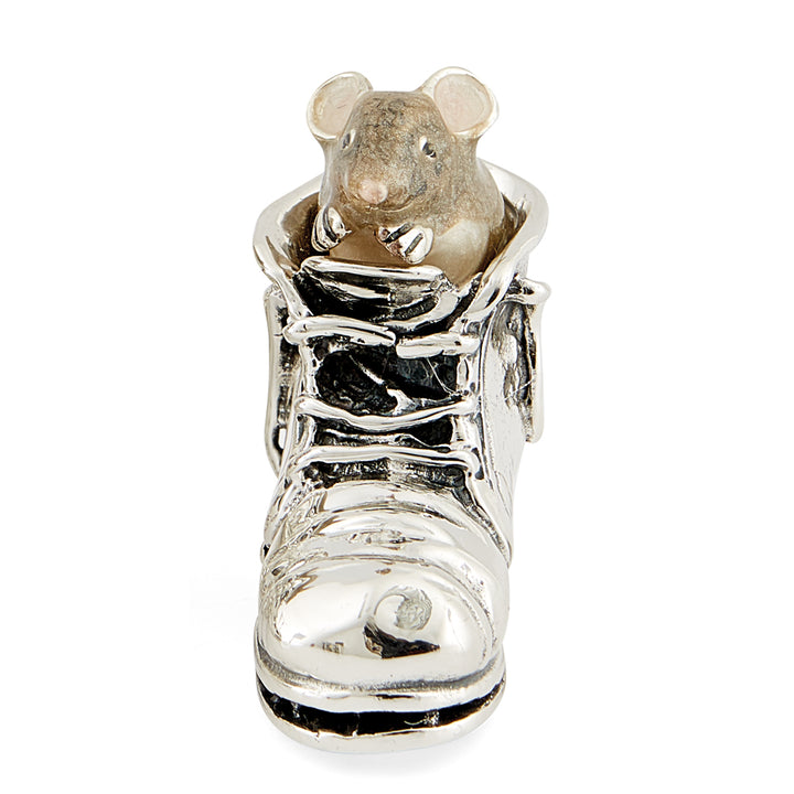 Saturno Silver & Enamelled Mouse in a Boot – Grey