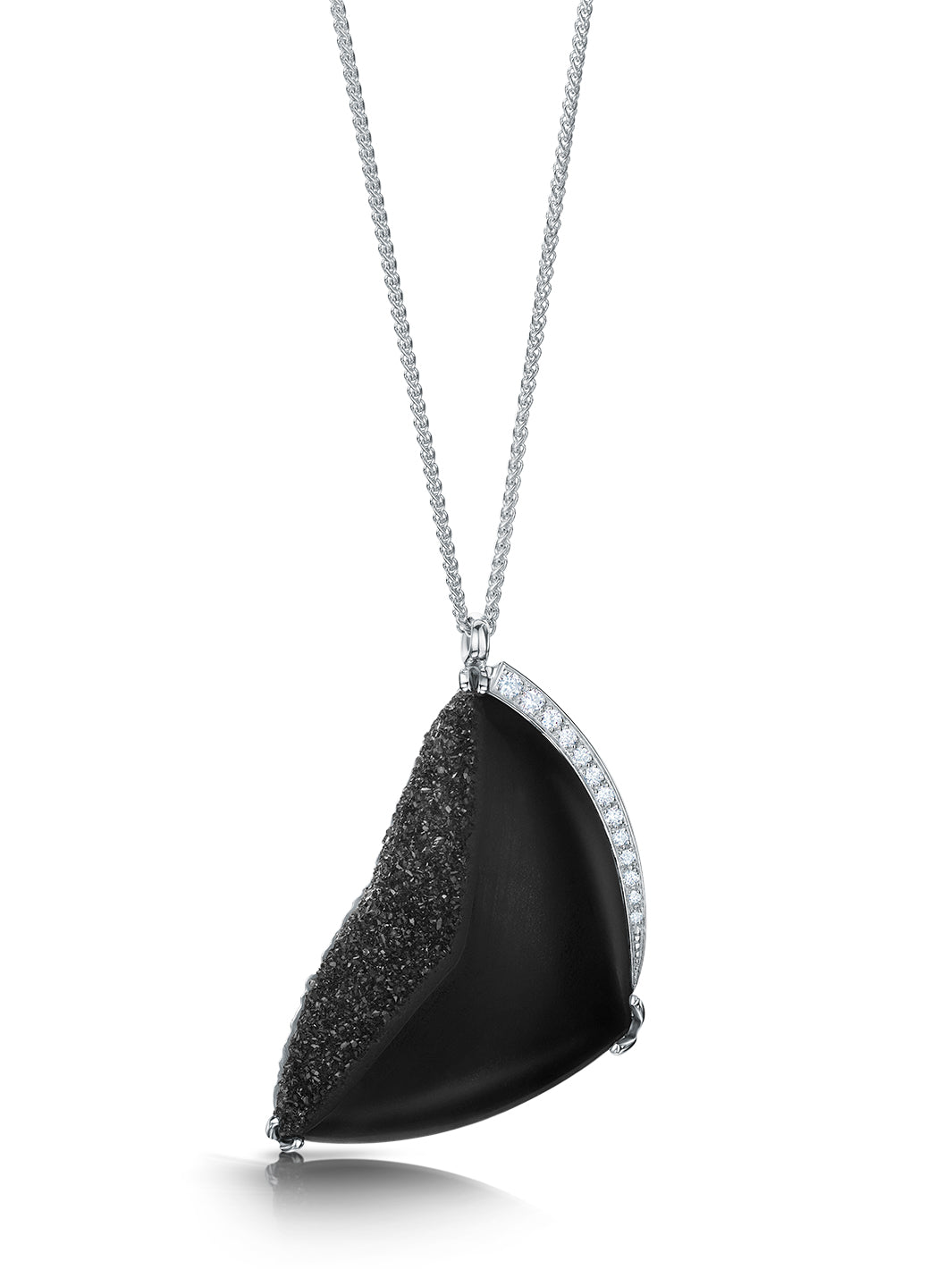 Bespoke 18ct white gold Druzy Quartz and Diamond pendant.