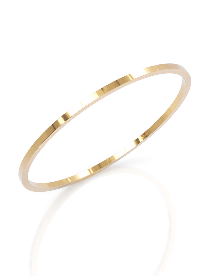 18ct yellow gold square section plain solid bangle