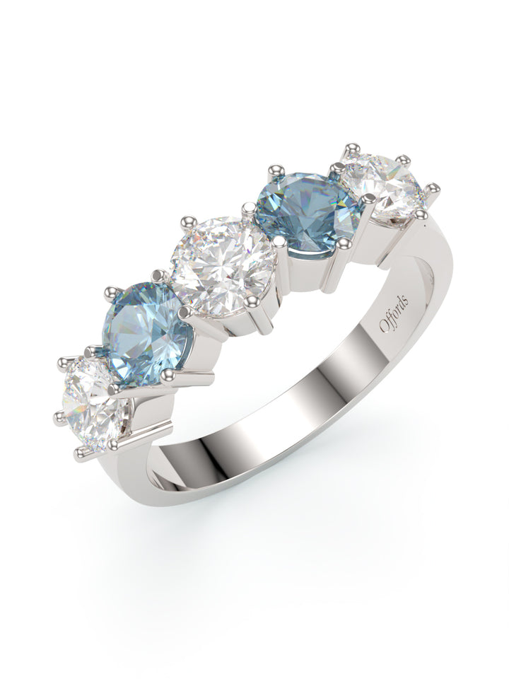 18ct white gold aquamarine & diamond 5 stone half eternity ring