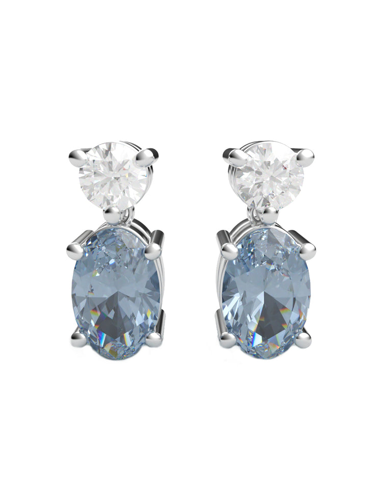 18ct white gold aquamarine & diamond two stone drop earrings