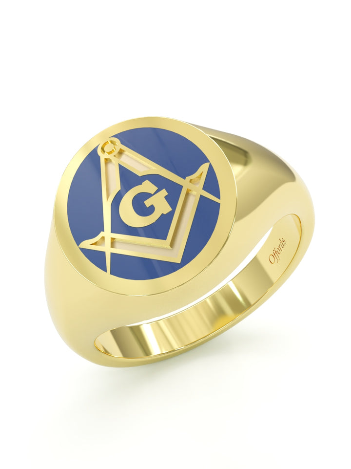 9ct yellow gold Masonic enamelled signet ring
