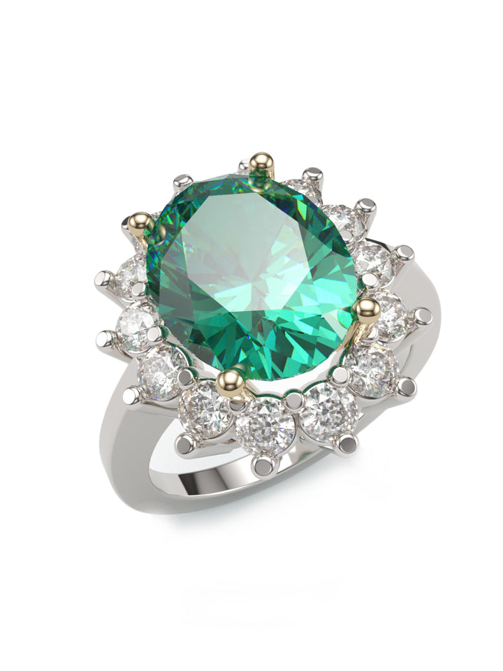 18ct white gold emerald & diamond oval cluster ring