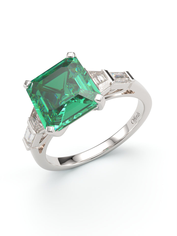 Bespoke platinum emerald & diamond five stone ring