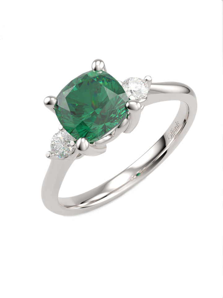 Platinum emerald & diamond 3 stone ring