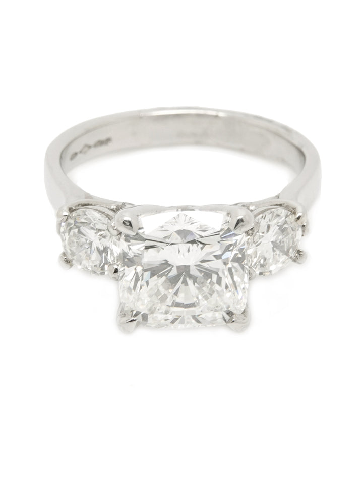 Pre-owned Platinum 3ct+ Diamond Three Stone Ring