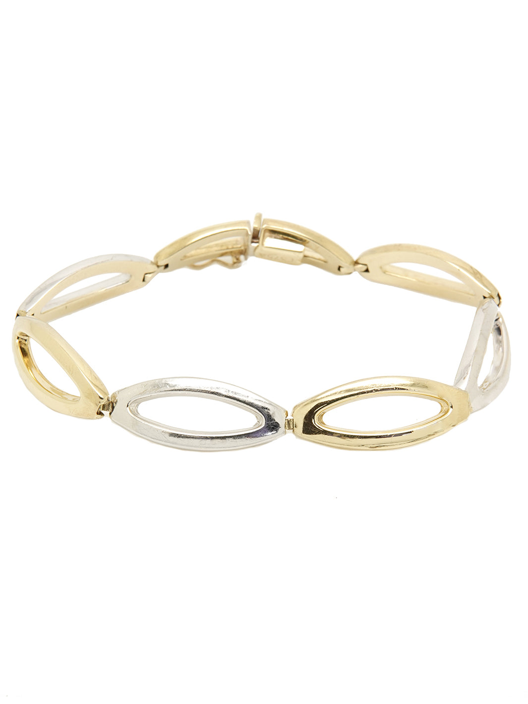 Pre-owned 9ct White Gold & Yellow Gold Open Oval Links Bracelet