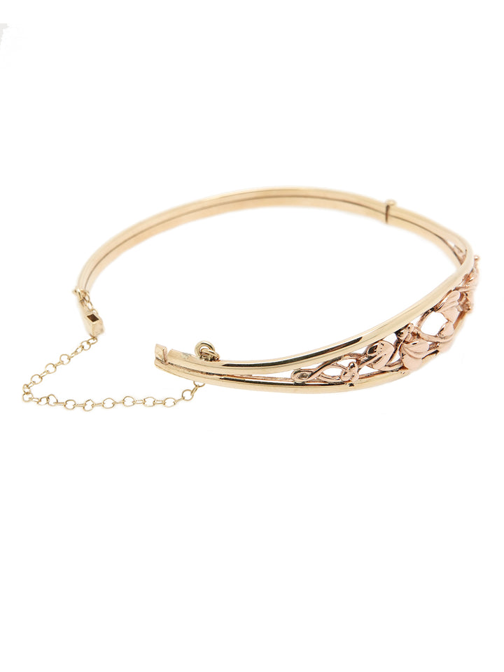 Pre-owned 9ct Yellow and Rose Gold Leaf Designed Bangle