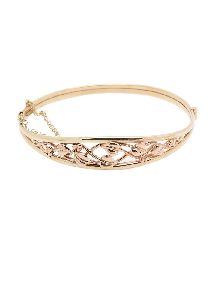 Pre-owned 9ct Yellow and Rose Gold Leaf Designed Bangle