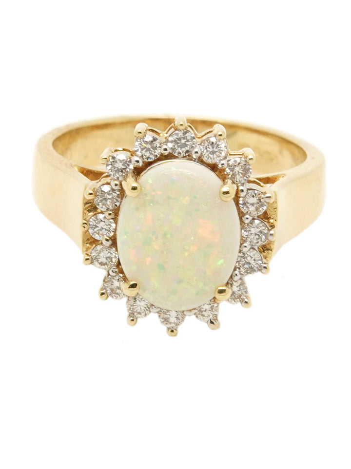 Pre-owned 18ct yellow gold opal and diamond cluster ring