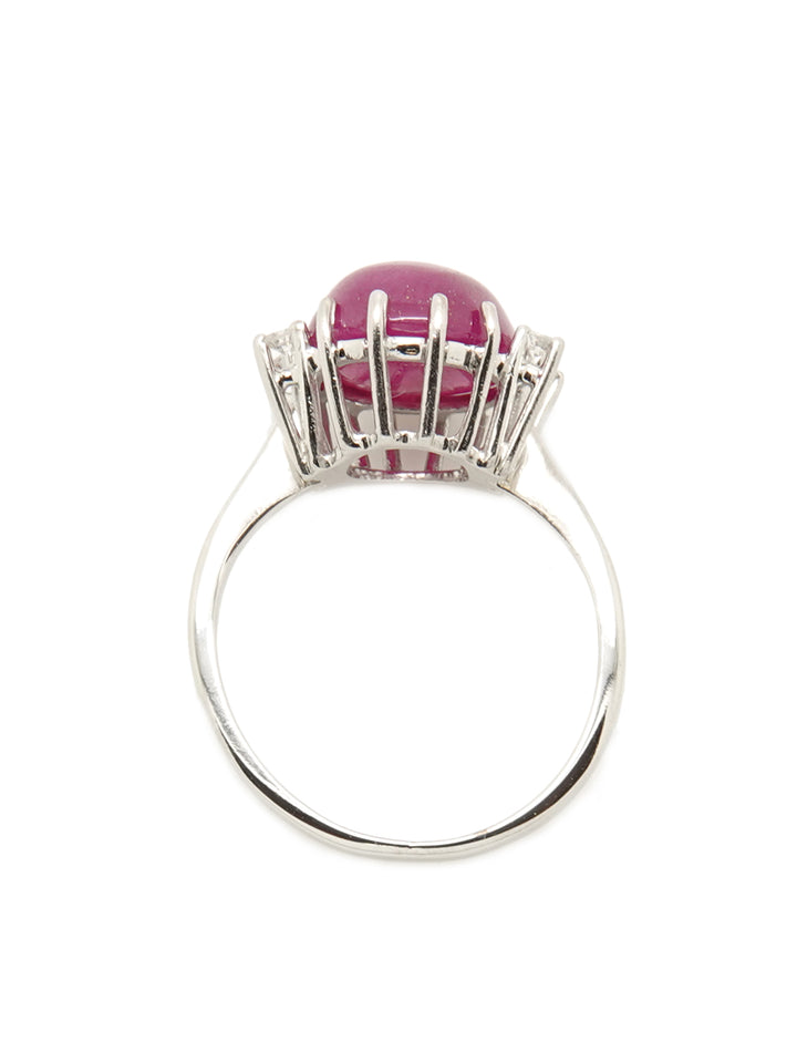 Pre-Owned 14ct White Gold Oval Cabochon Ruby and 4 Diamond Ring