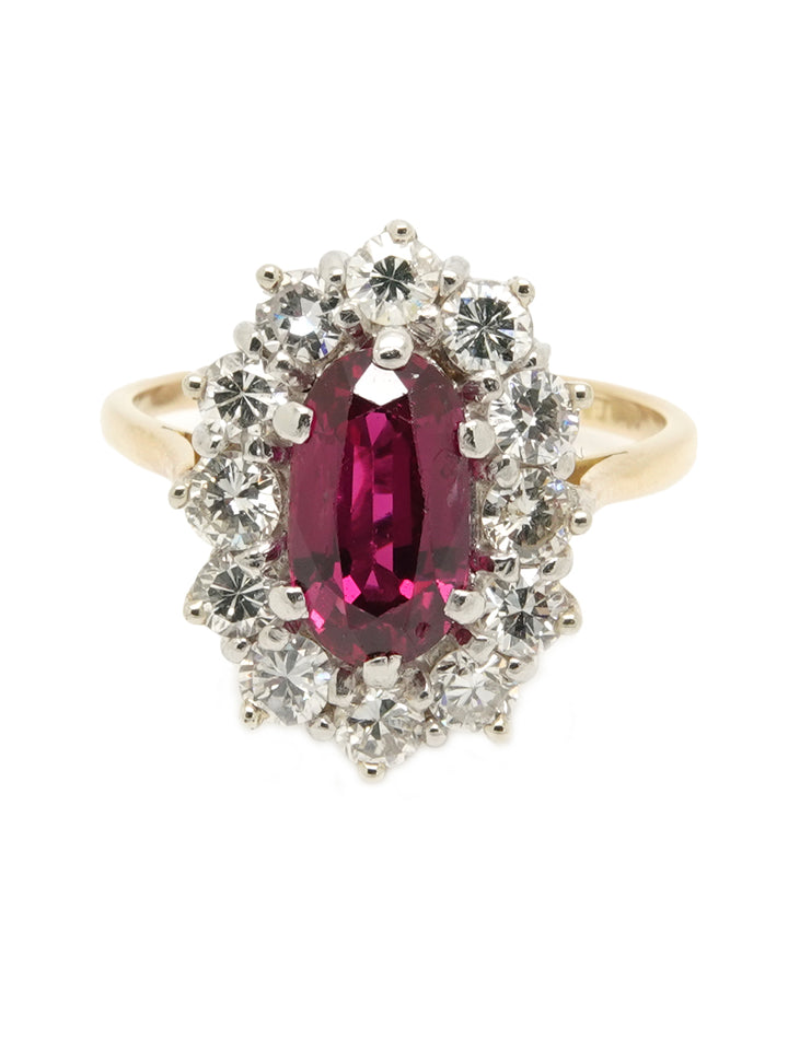 Pre-owned Ruby & Diamond Oval Cluster Ring