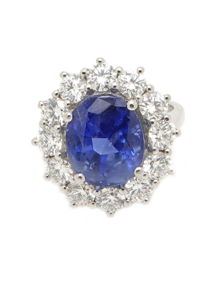 Pre-owned bespoke platinum sapphire & diamond cluster ring