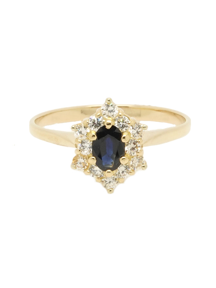 Pre-owned 18ct yellow gold oval sapphire and diamond cluster ring