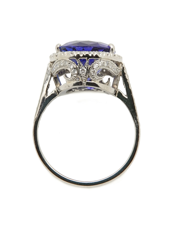 Pre-owned Bespoke Platinum  Tanzanite & Diamond Cluster Ring