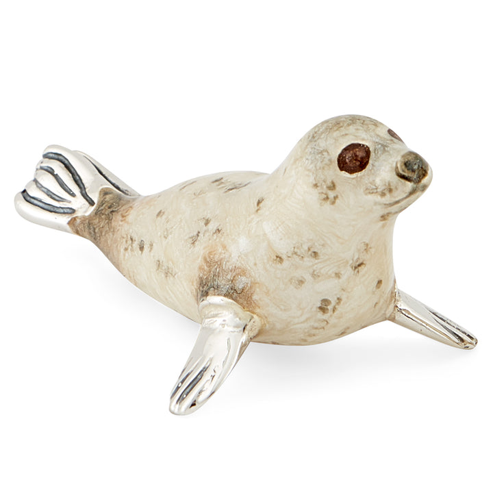 Saturno Silver & Enamelled White Seal Couple