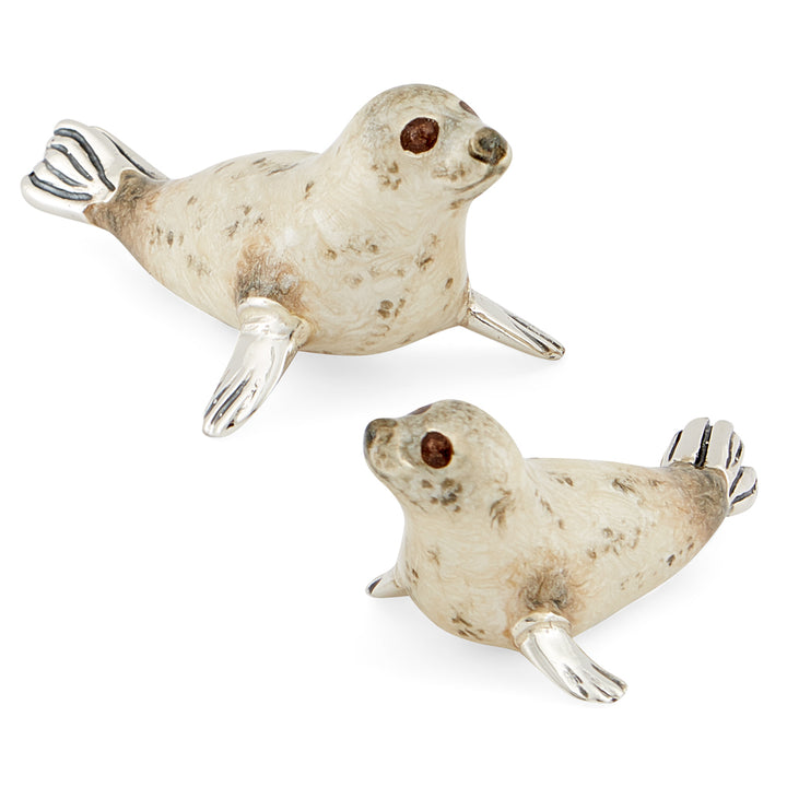 Saturno Silver & Enamelled White Seal Couple