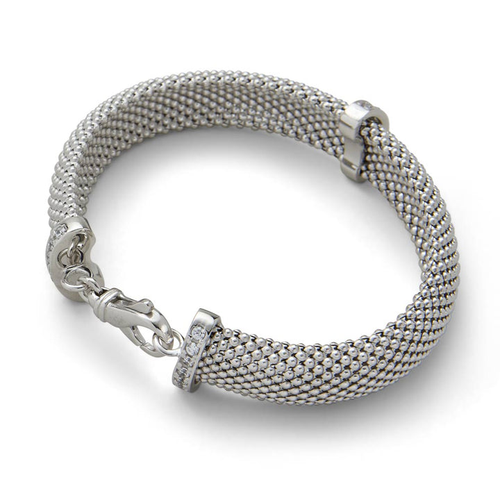 Saturno Silver Popcorn Bracelet with Cubic Zirconia (12mm)