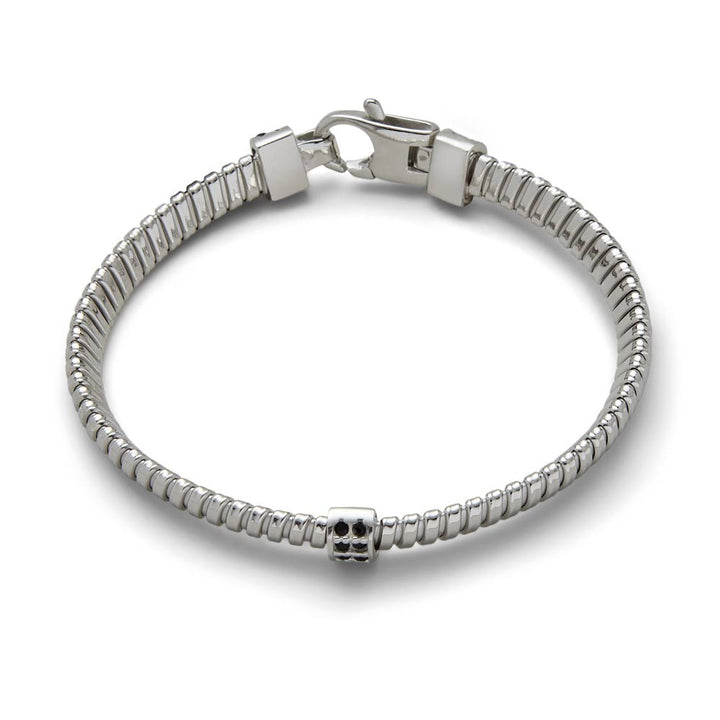 Saturno Silver Tubogas Bracelet with Black Cubic Zirconia