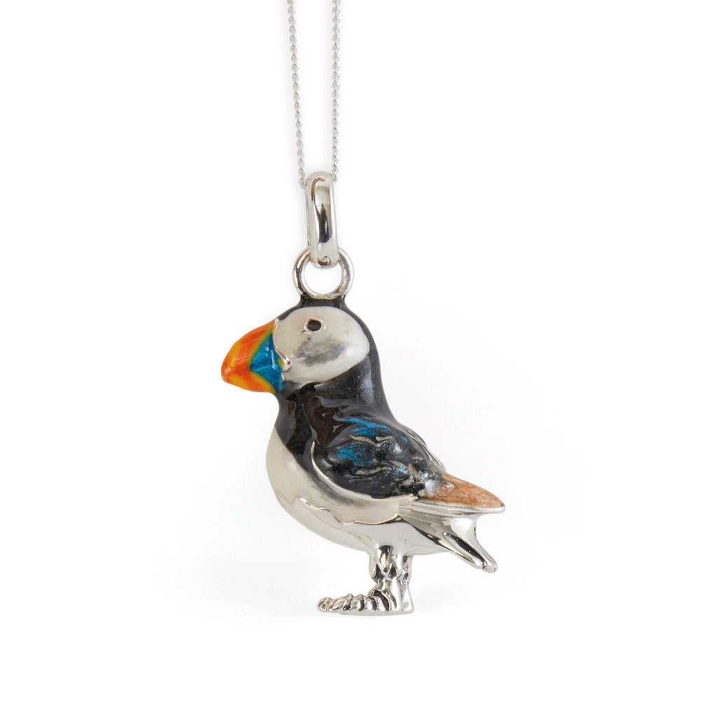 Saturno Silver & Enamelled Puffin Pendant