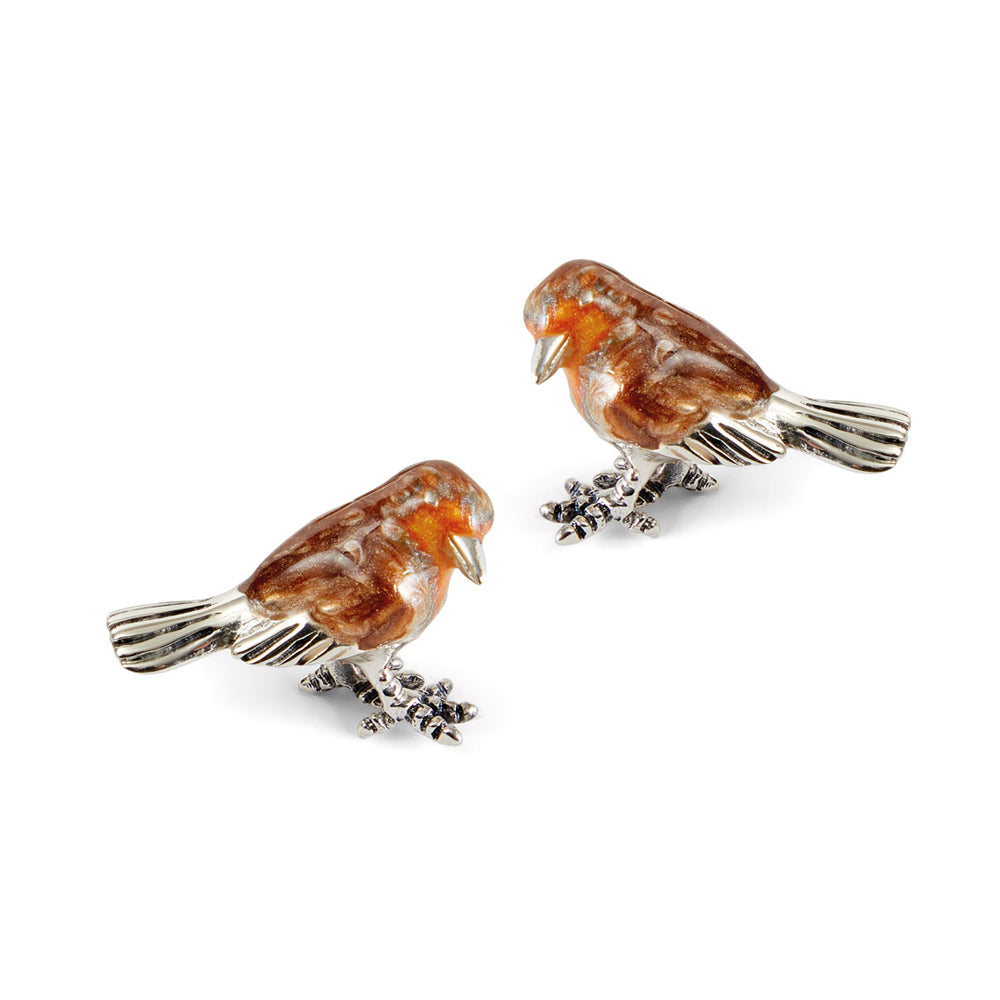 Saturno Silver & Enamelled Robin Cufflinks