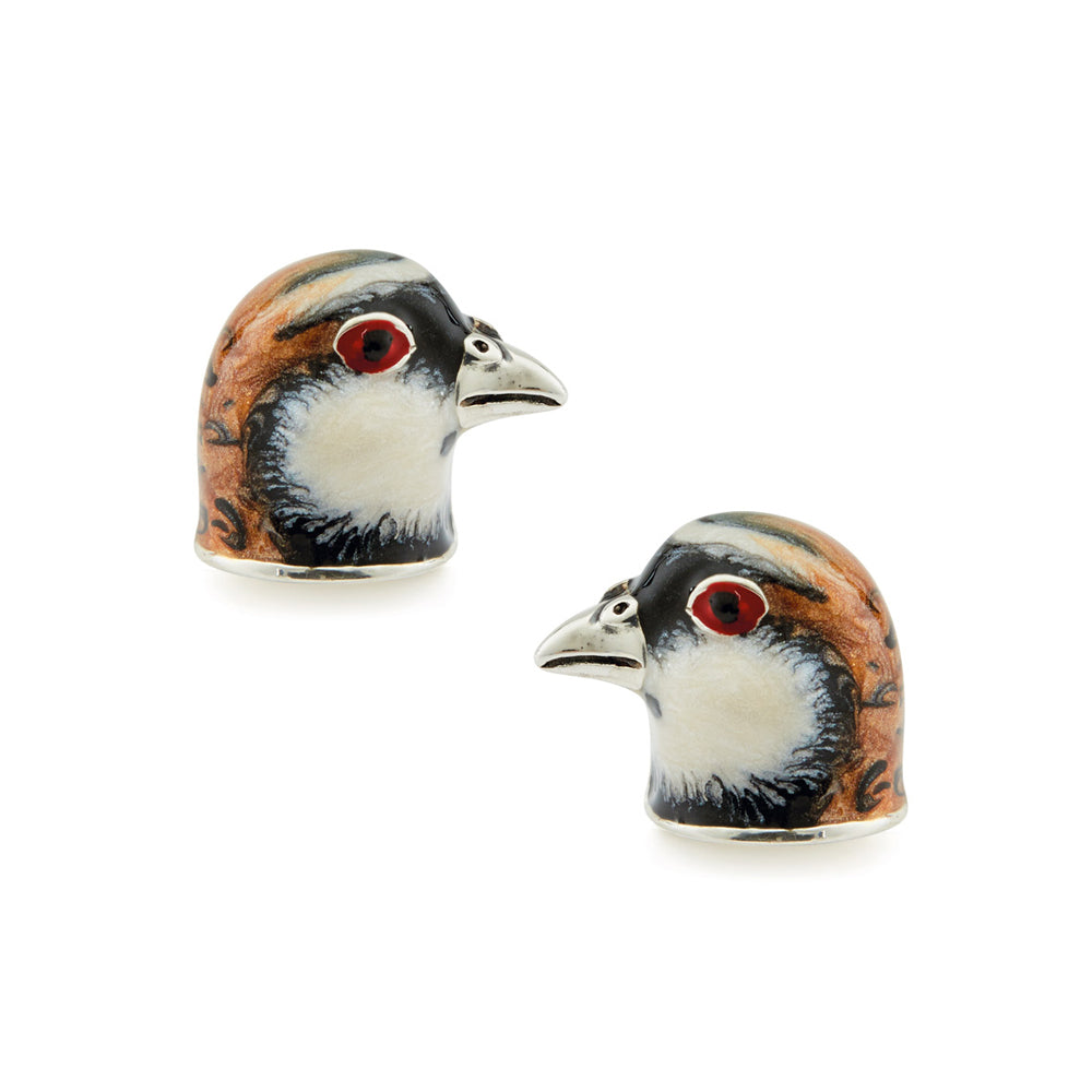 Saturno Silver & Enamelled Partridge Cufflinks