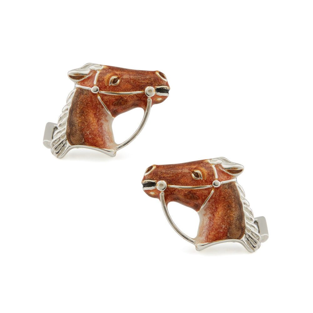 Saturno Silver & Enamelled Horse Cufflinks