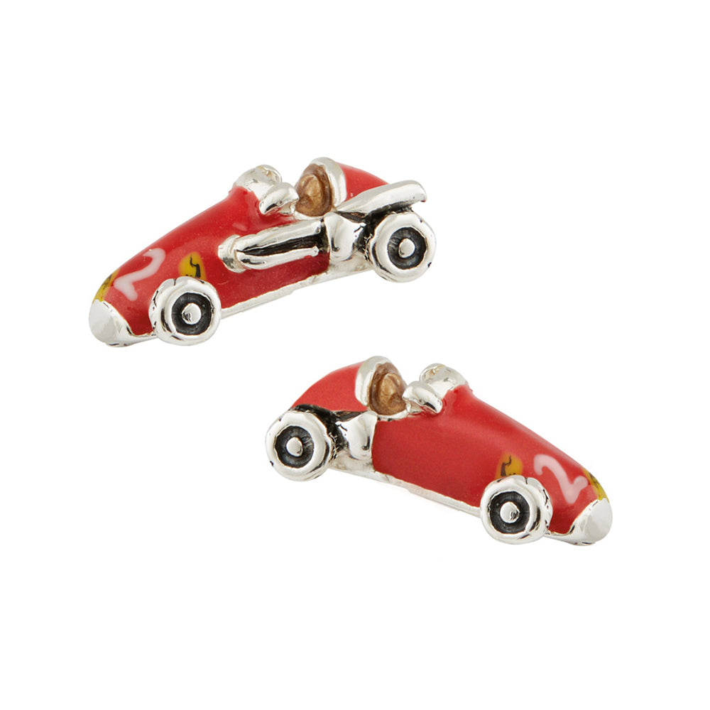 Saturno Silver & Enamelled Ferrari Vintage Car Cufflinks