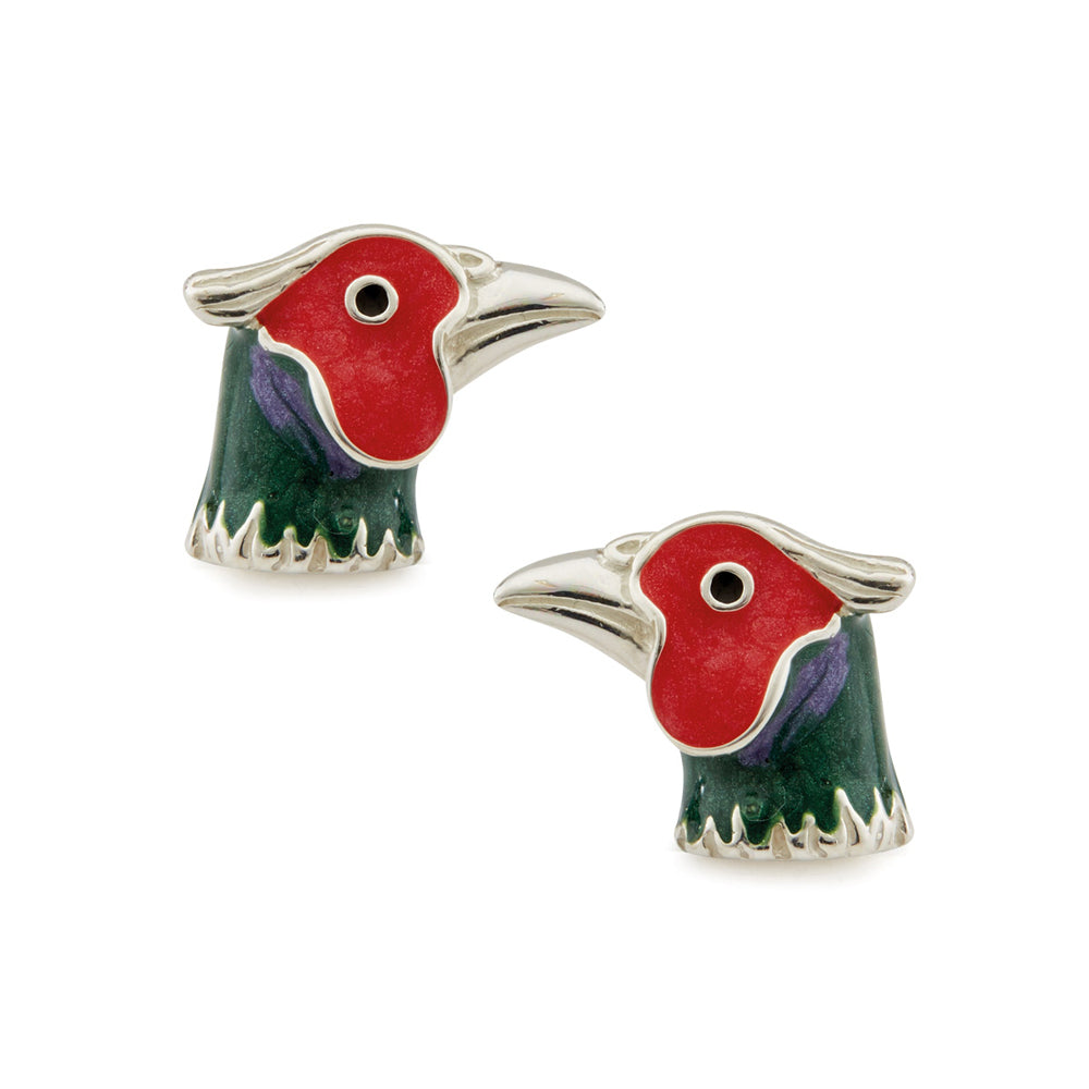 Saturno Silver & Enamelled Pheasant Cufflinks