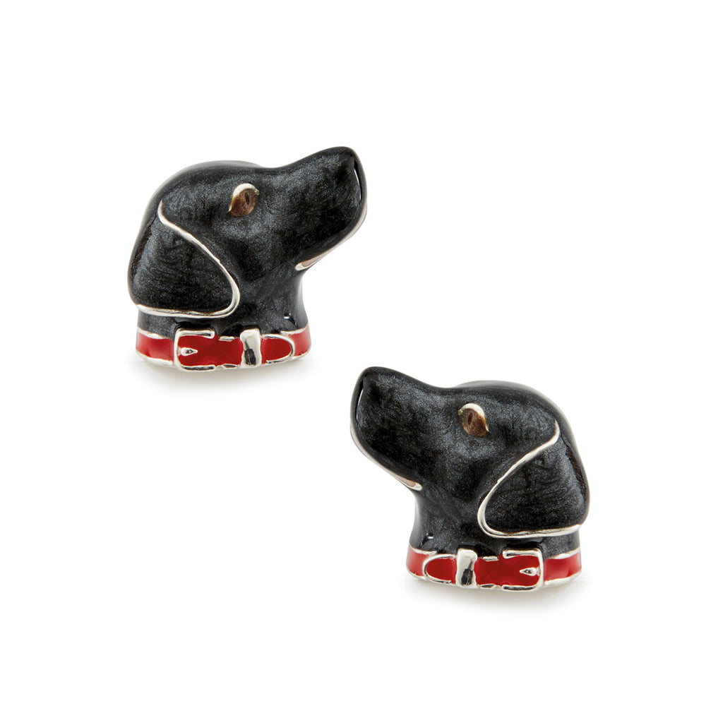 Saturno Silver & Enamelled Labrador Cufflinks – Black