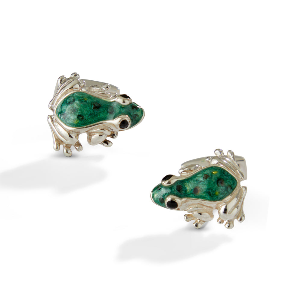 Saturno Silver & Enamelled Frog Cufflinks