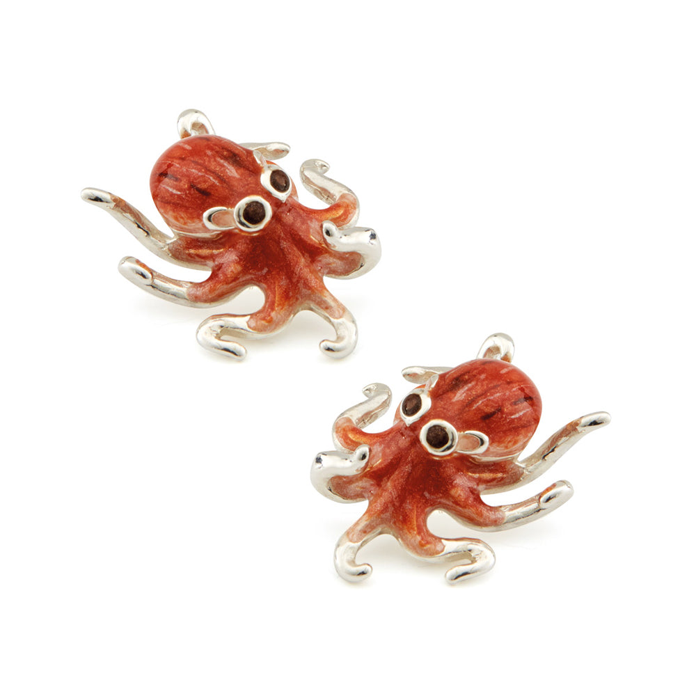 Saturno Silver & Enamelled Octopus Cufflinks