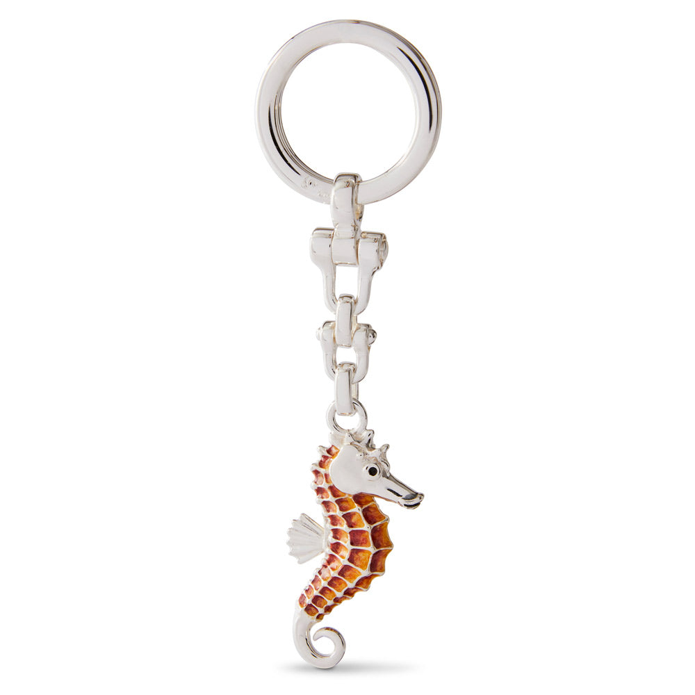 Saturno Silver & Enamelled Seahorse Keyring