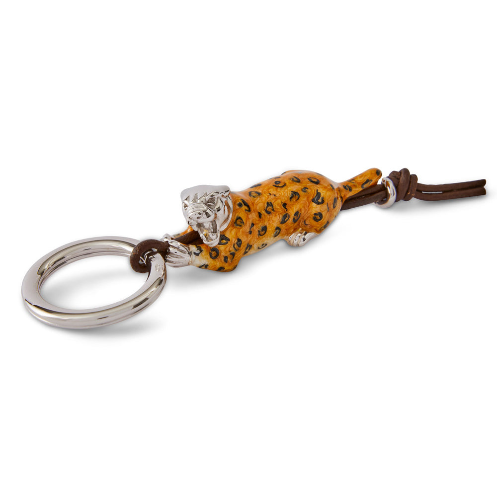 Saturno Silver & Enamelled Leopard Keyring
