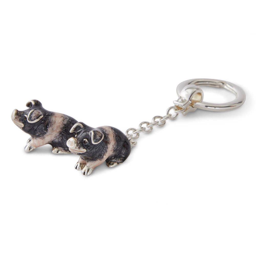 Saturno Silver & Enamelled Saddleback Pigs Keyring