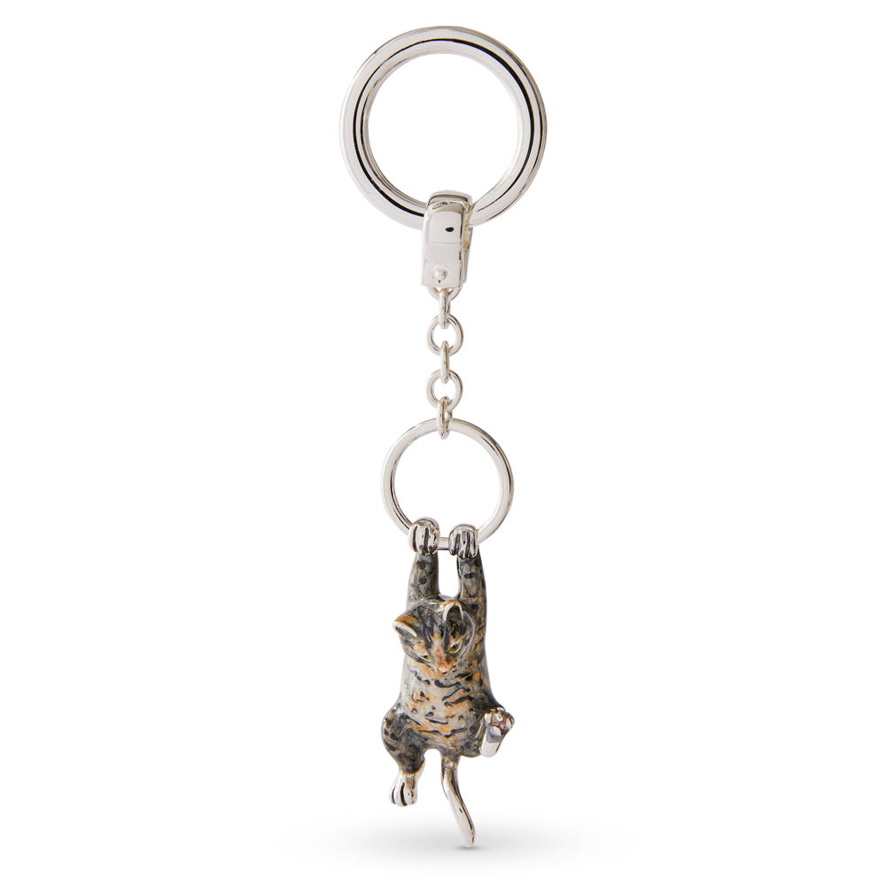 Saturno Silver & Enamelled Tabby Cat Keyring