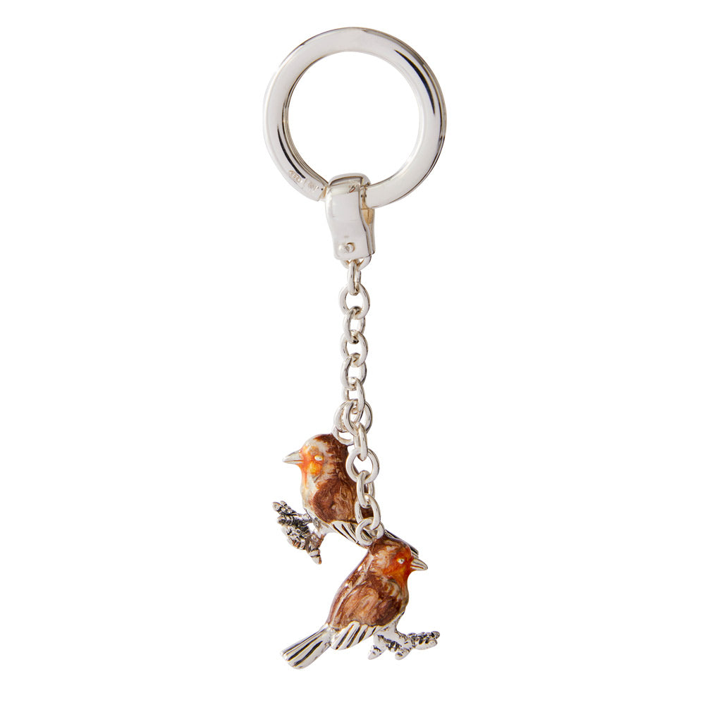 Saturno Silver & Enamelled Robins Keyring