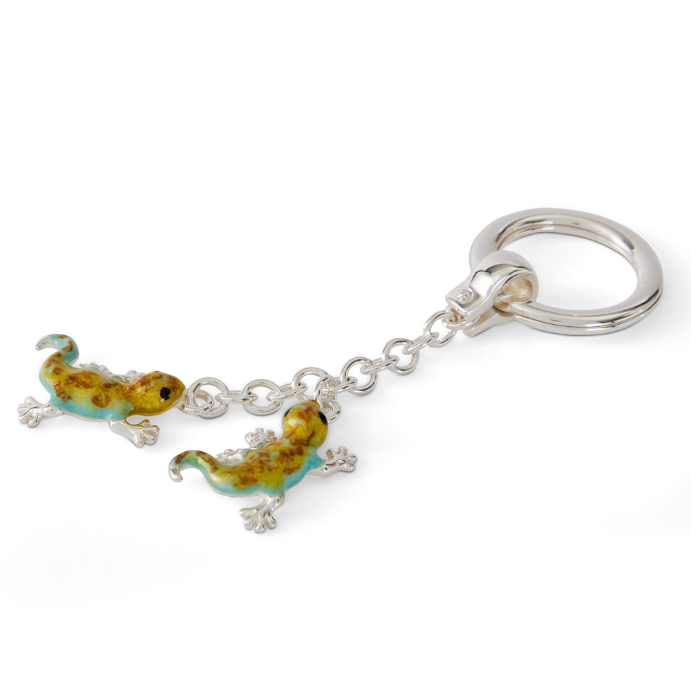 Saturno Silver & Enamelled Geckos Keyring