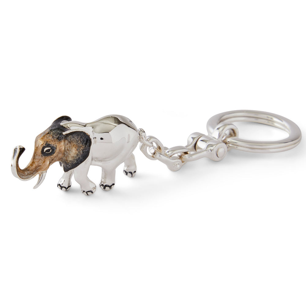 Saturno Silver & Enamelled Elephant Keyring