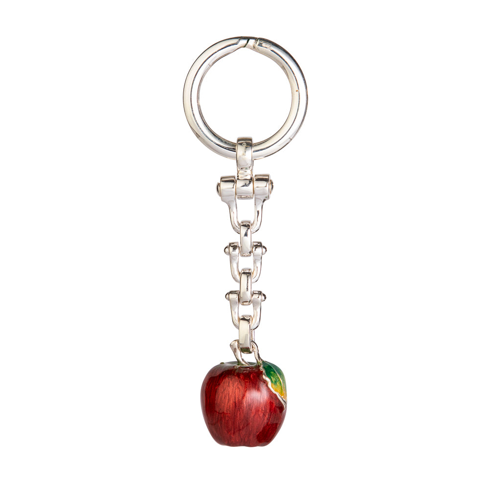 Saturno Silver & Enamelled Key Ring Apple