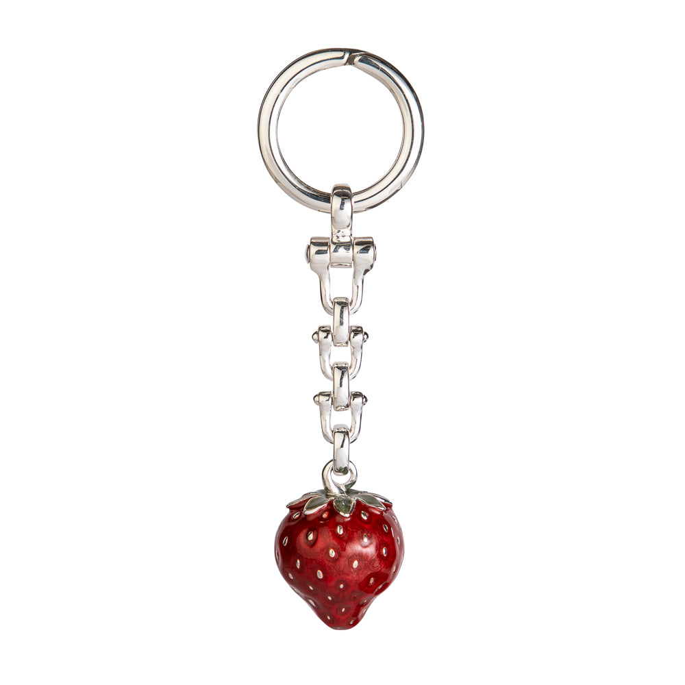 Saturno Silver & Enamelled Key Ring Strawberry