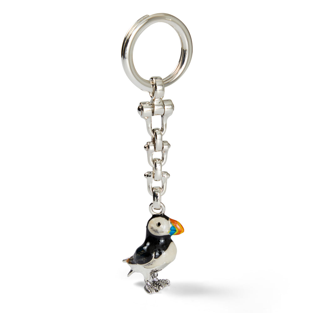 Saturno Silver & Enamelled Key Ring Puffin