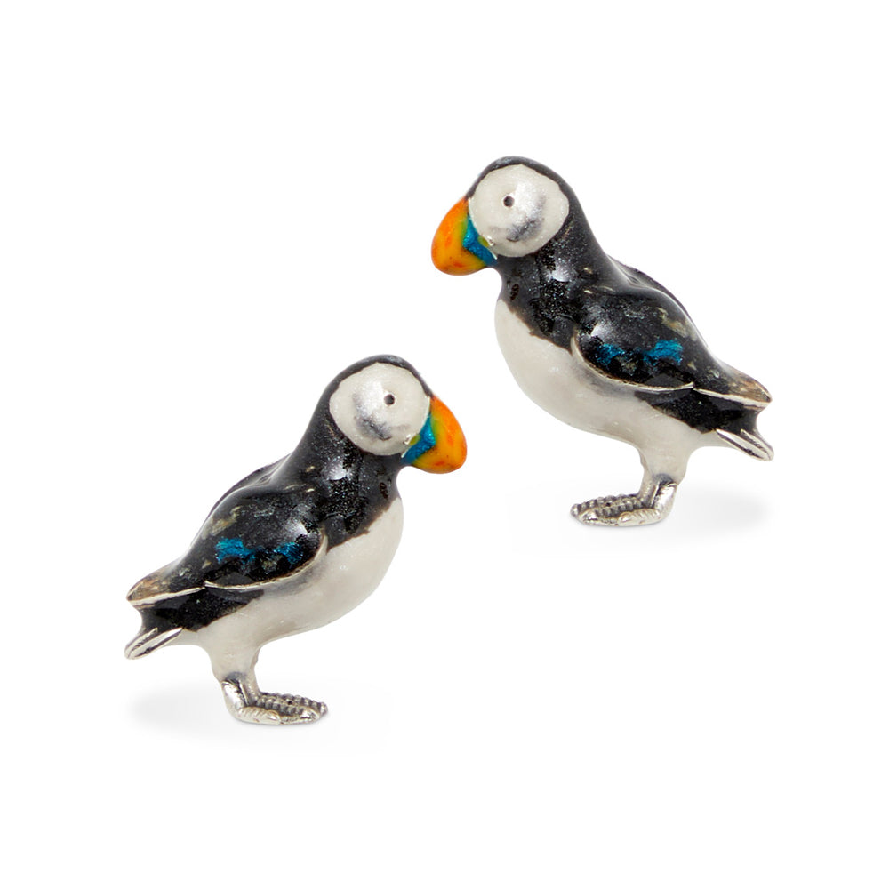 Saturno Silver & Enamelled Puffin Cufflinks