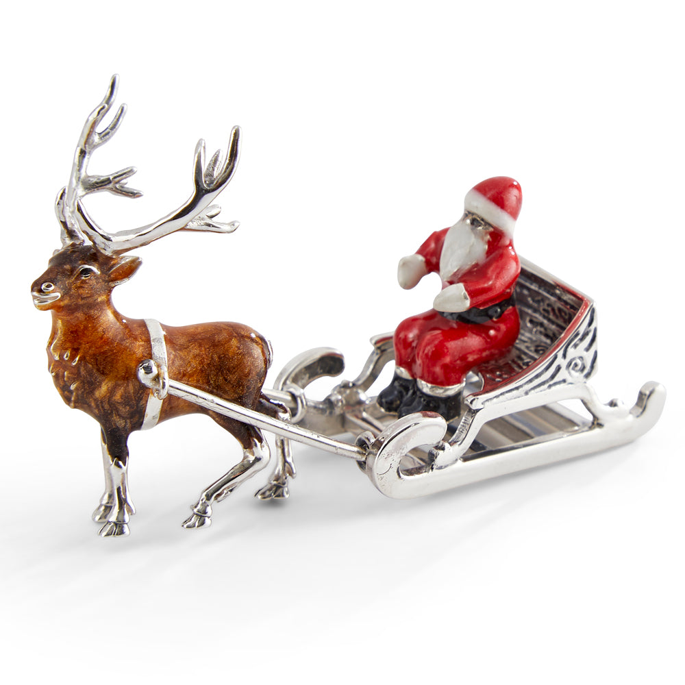 Saturno Silver & Enamelled Santa on a Sleigh with Reindeer