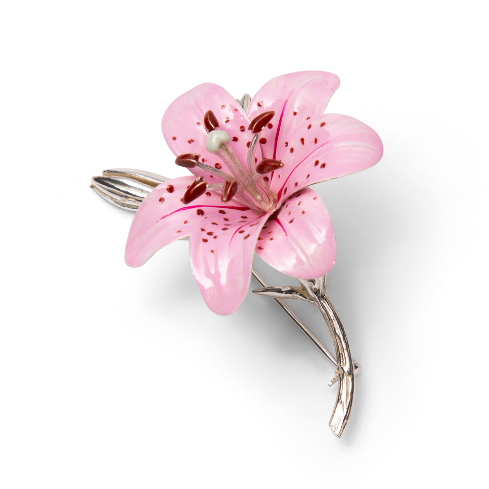 Saturno Silver Large Pink Lily Brooch