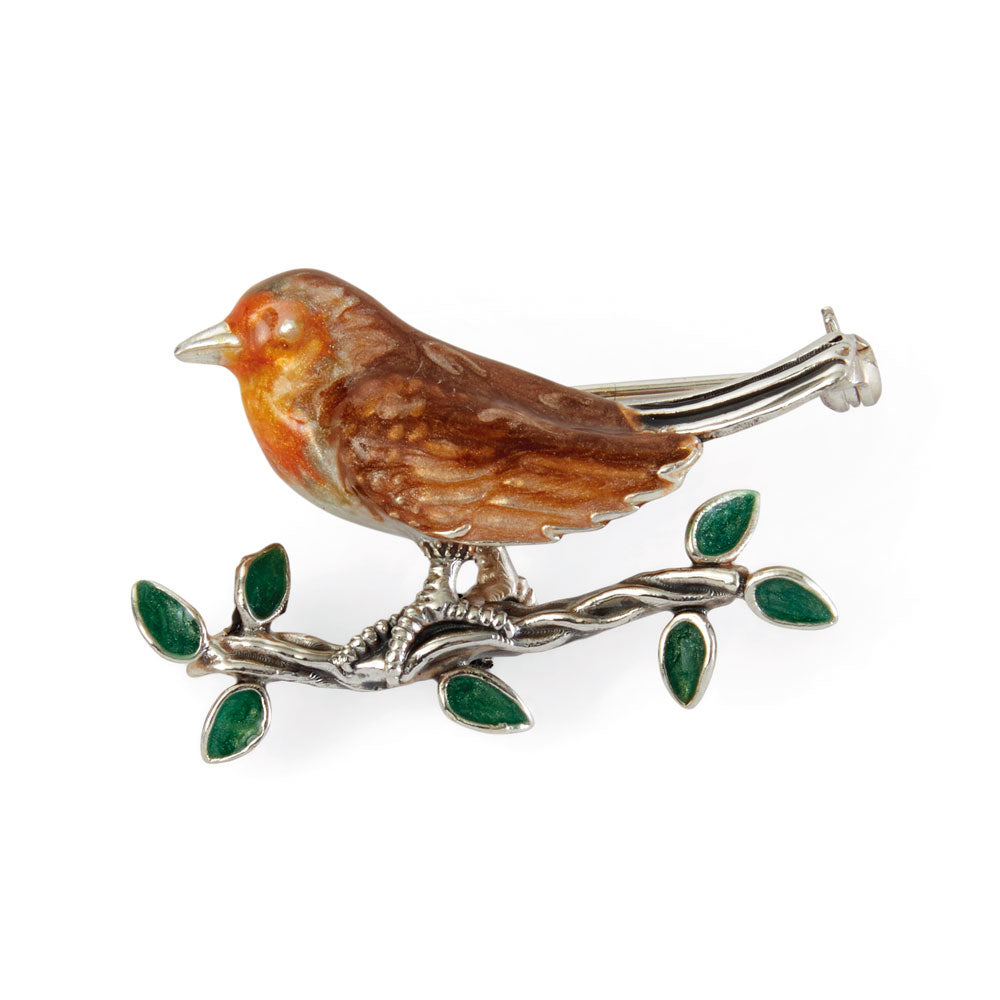 Saturno Silver & Enamelled Robin Brooch