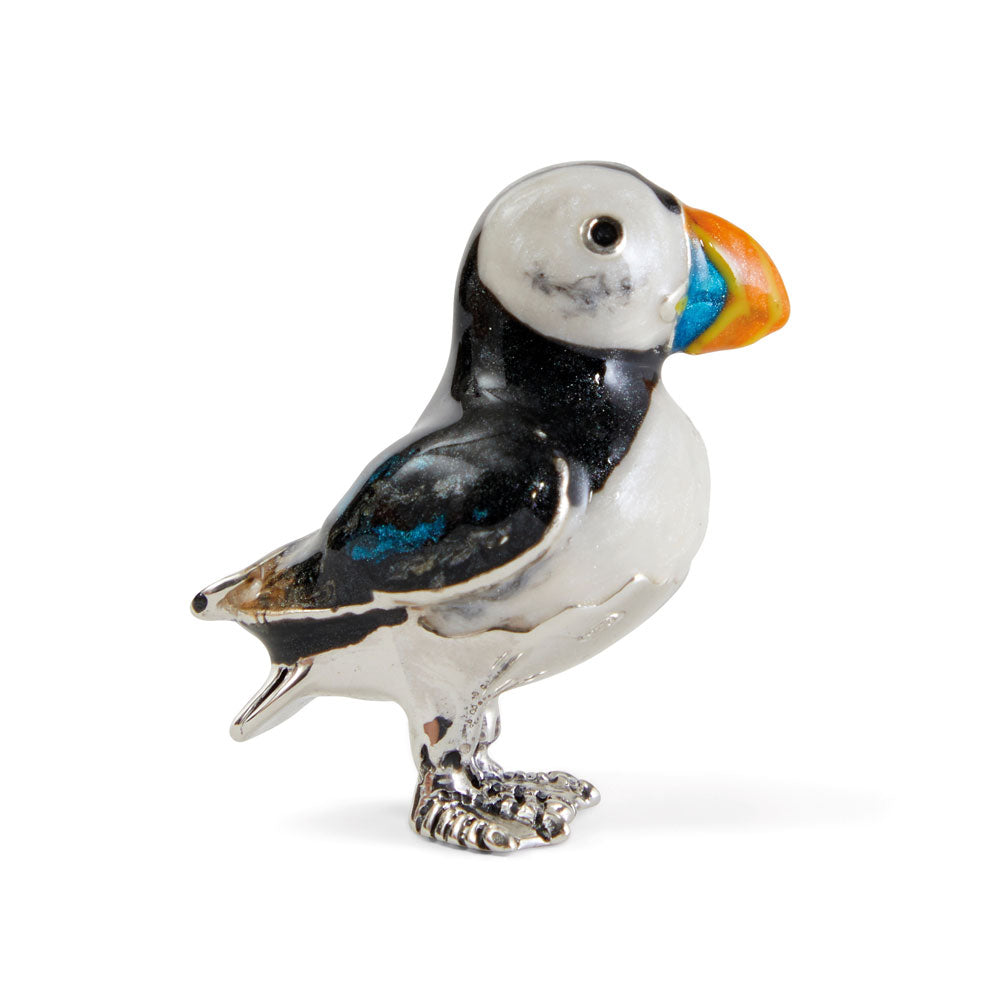 Saturno Silver & Enamelled Puffin Brooch