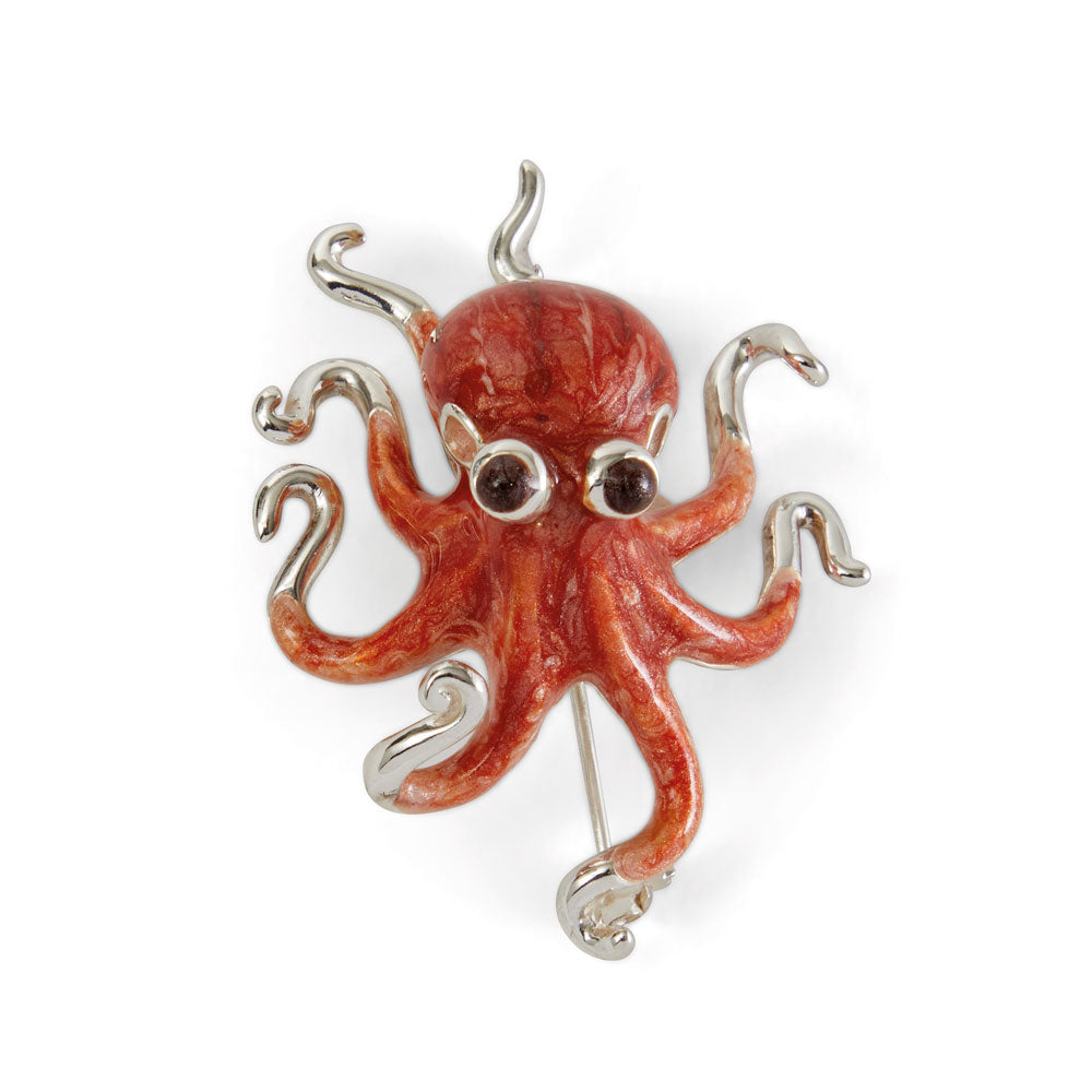 Saturno Silver & Enamelled Octopus Brooch