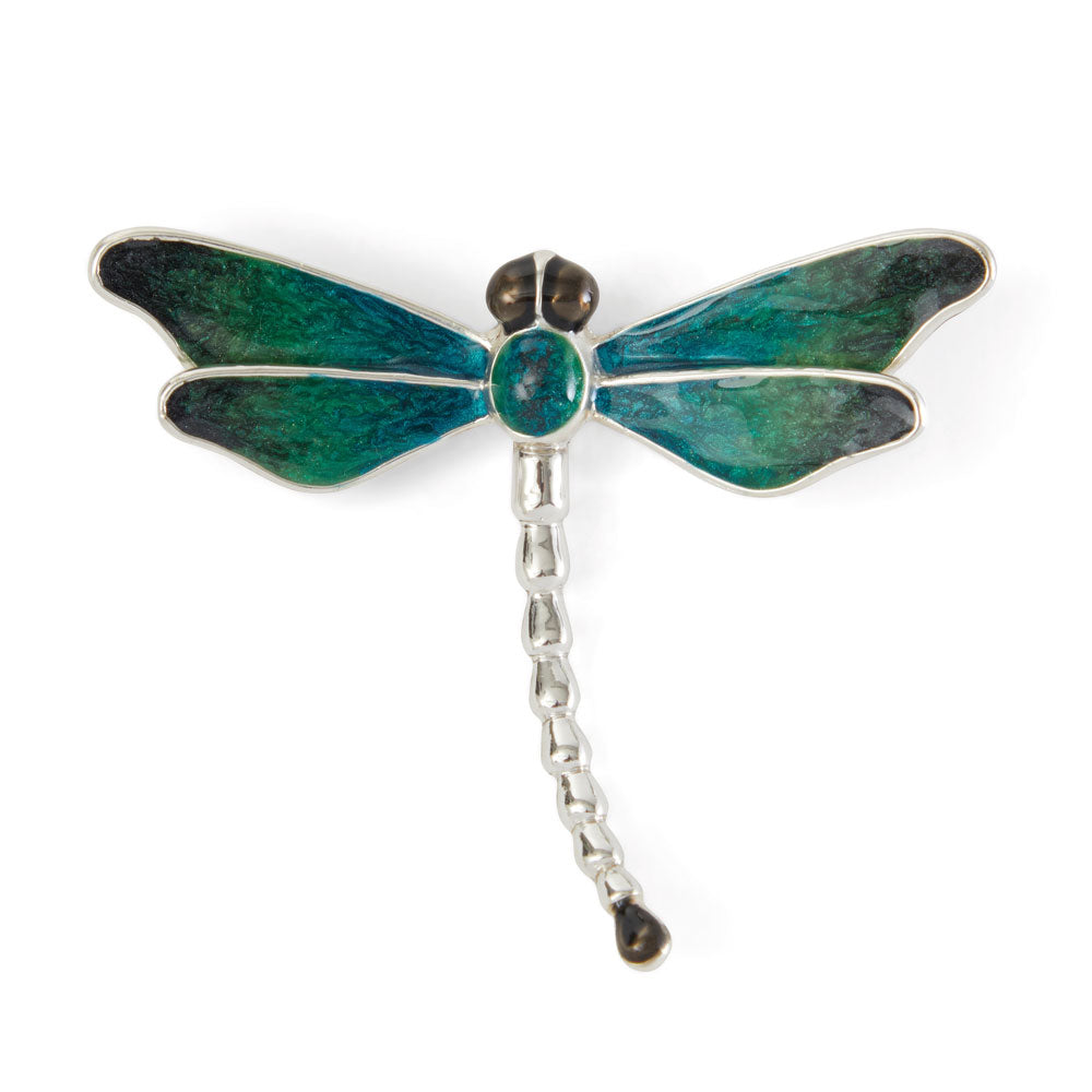 Saturno Silver & Enamelled Green Dragonfly Brooch