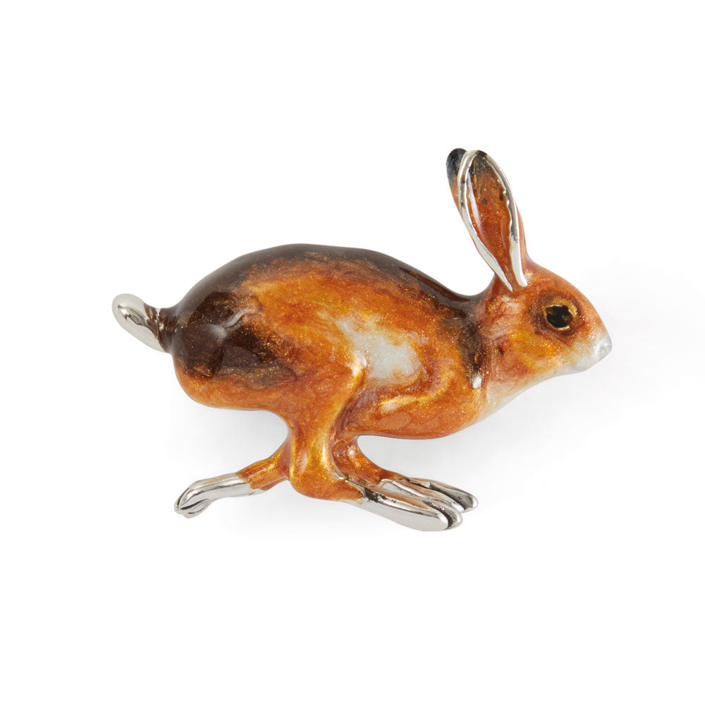 Saturno Silver & Enamelled Hare Brooch